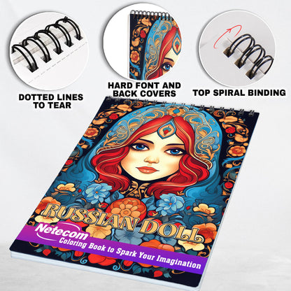 Russian Dolls Spiral Bound Coloring Book,  Discover 30 Delightful Coloring Pages in the Russian Dolls Coloring Book and Celebrating Traditional Artistry