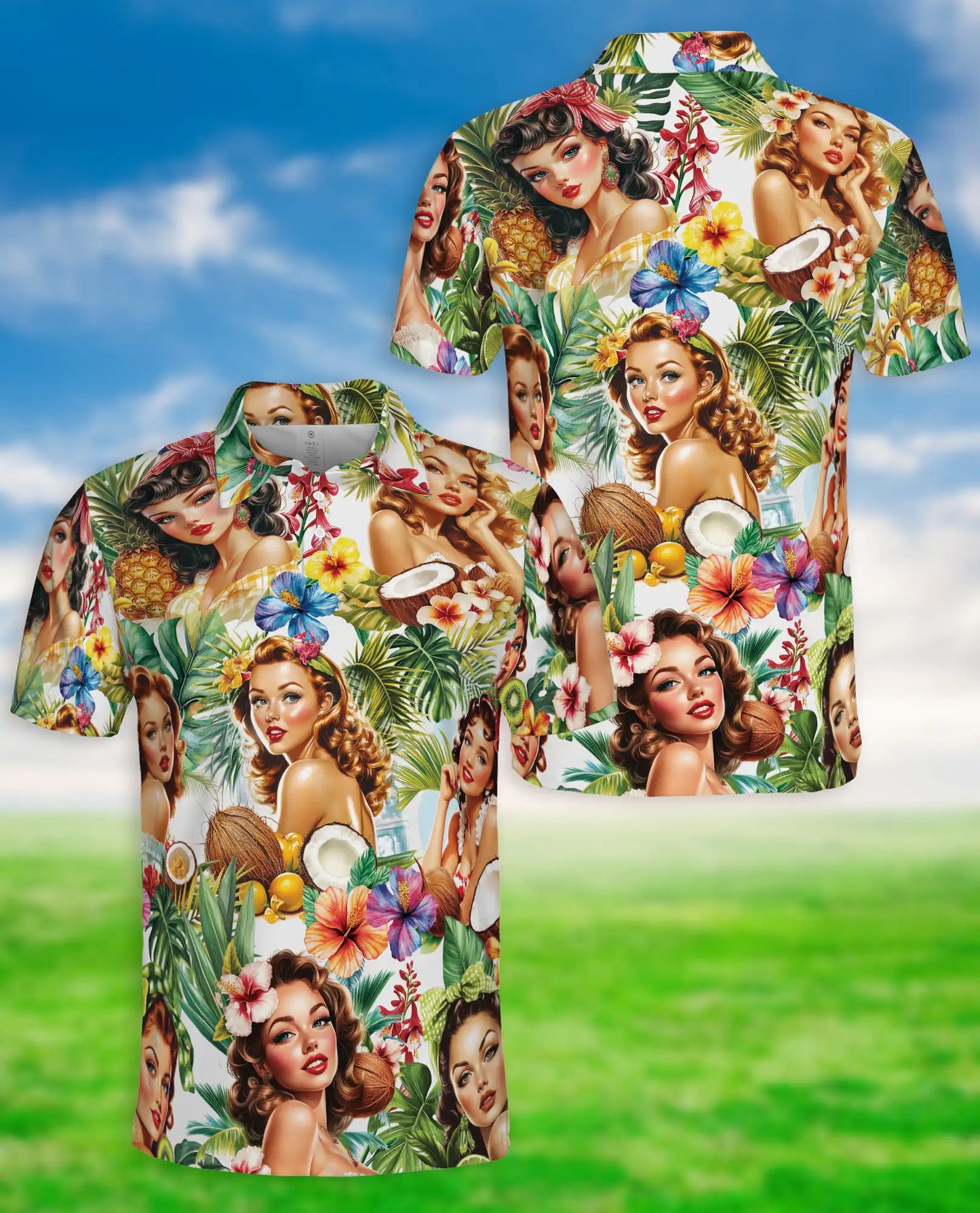Tropical Pin Up Polo Shirt - Vintage Island Beauty Style | Netecom