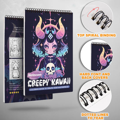 Creepy Kawaii Spiral Bound Coloring Book, Spooky Yet Cute Illustrations for a Unique Art Experience, Ideal for Fans of Kawaii and Creepy Cute Styles