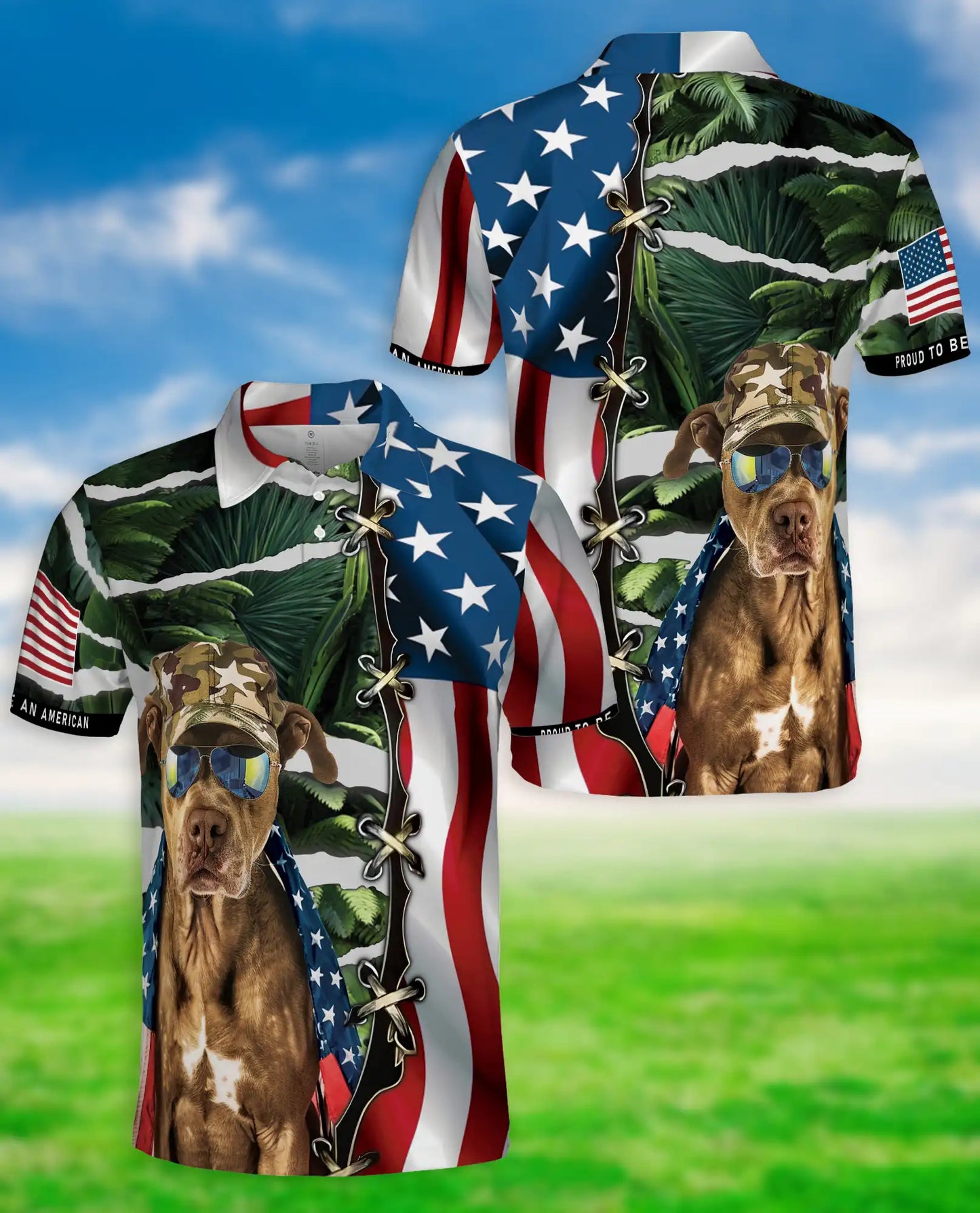 Patriotic Dog Polo Shirt for Men- American Style 4th of July Shirt  | Netecom