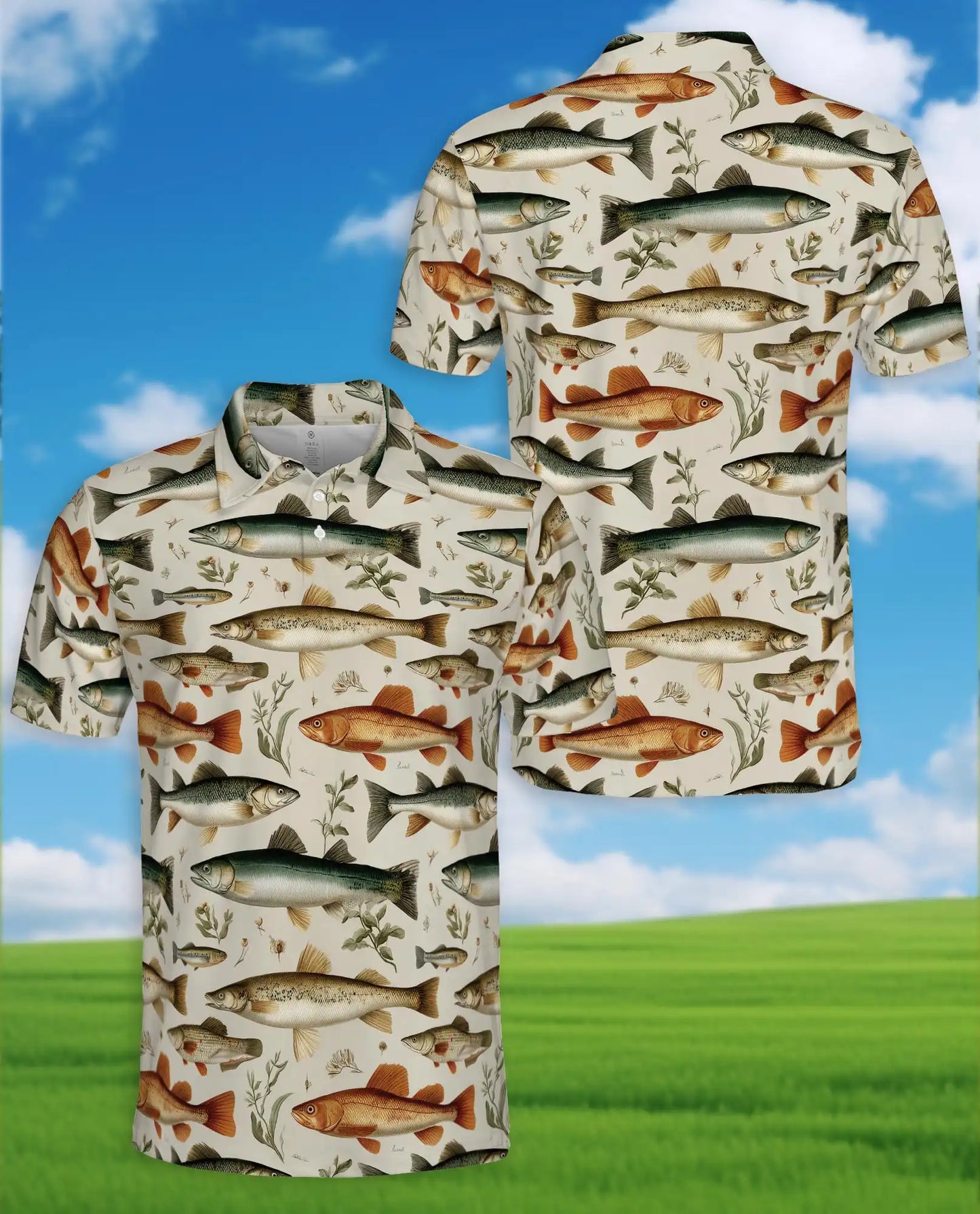 Vintage Fish Species Polo Shirt - Freshwater Angler Nature Style | Netecom