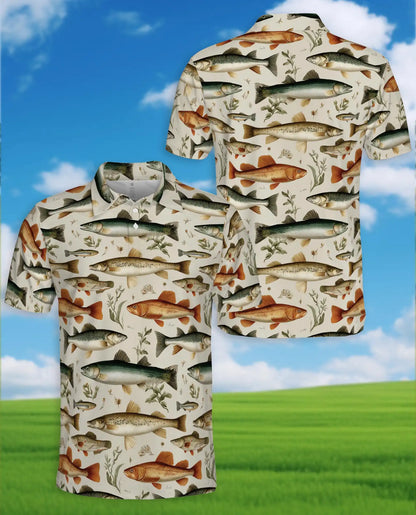 Vintage Fish Species Polo Shirt - Freshwater Angler Nature Style | Netecom
