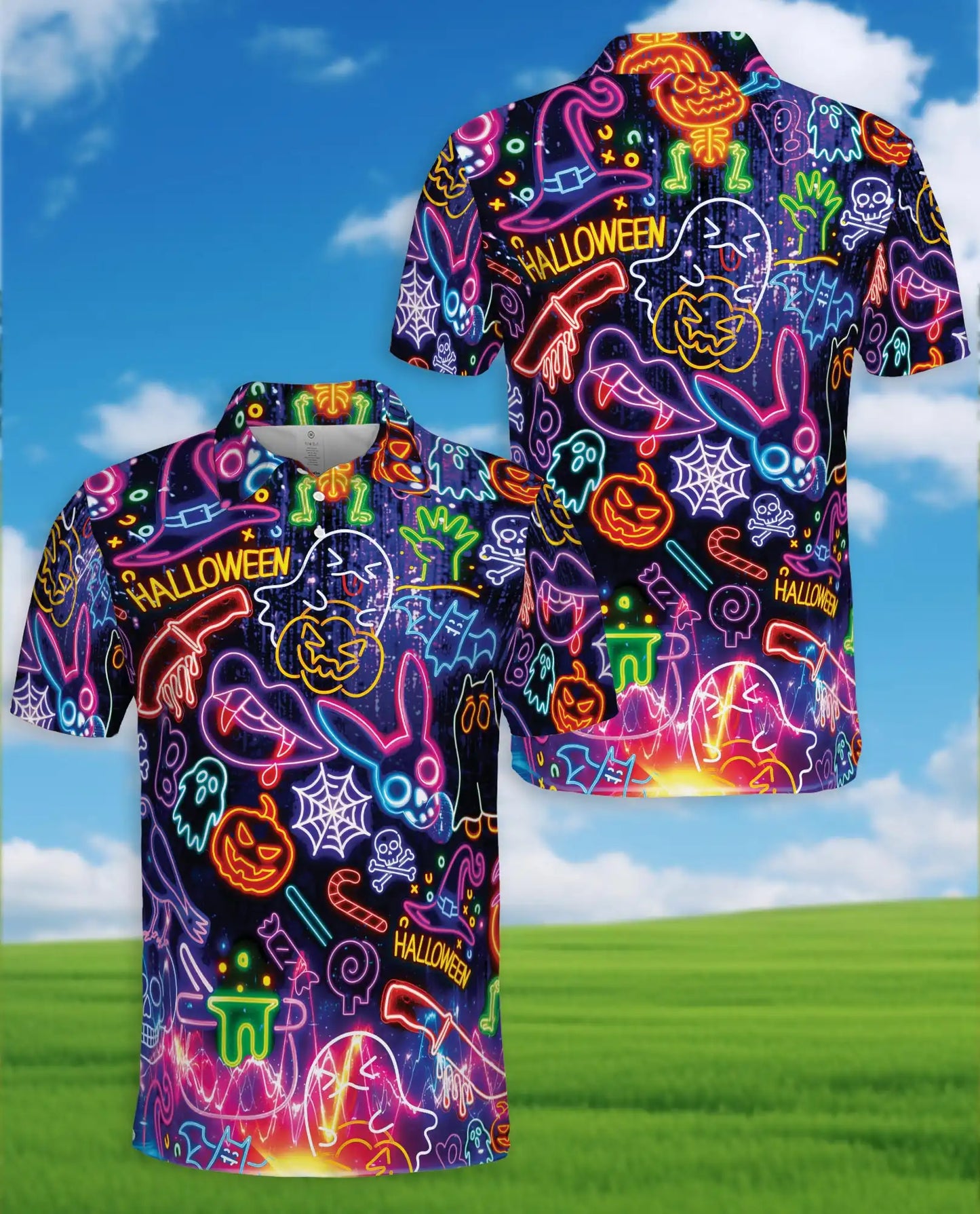 Halloween Neon Polo Shirt for Men – Glow in the Dark Party Style | Netecom