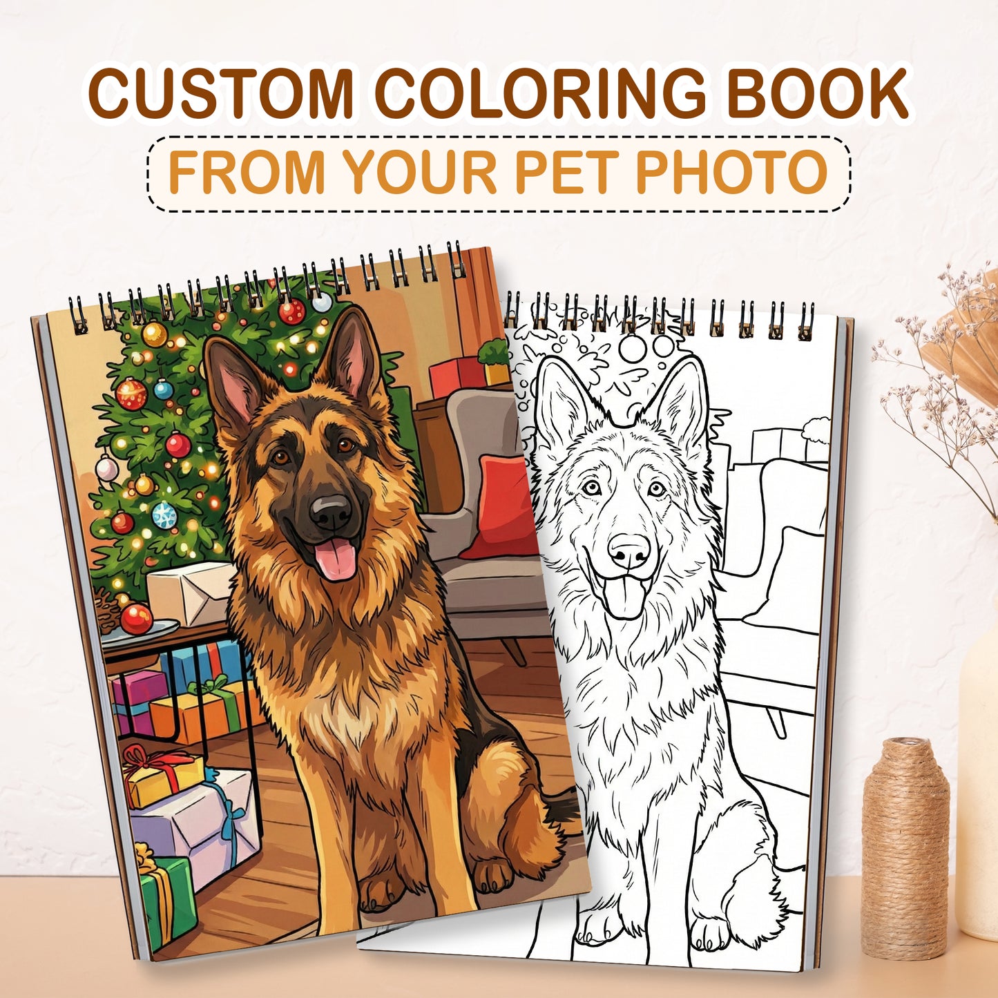 Personalized Pet Coloring Book for Adults – Custom Coloring Pages from Your Pet Photos , 12–48 Pages, Gift for Dog, Cat, and Animal Lovers, Premium Wooden Cover, Spiral Binding