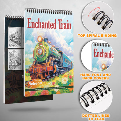 Enchanted Train Spiral Bound Coloring Book, Magical Train Journeys for a Whimsical Art Experience, Ideal for Train Enthusiasts and Dreamers