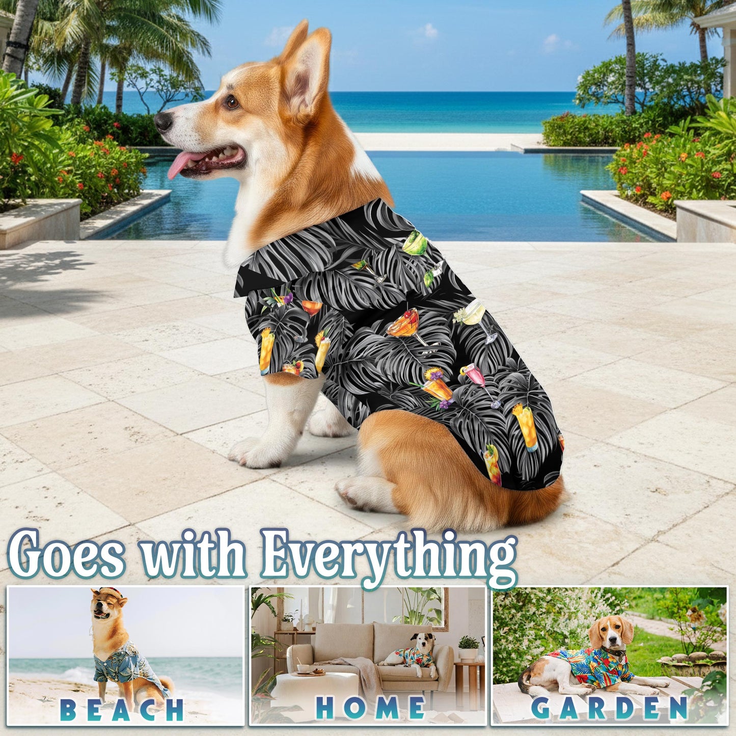 Netecom Matching Proud Bartender Cocktails Hawaiian Shirt for Pet and Owner, Tropical Aloha Summer Shirt, Cocktail Drink Print Outfit for Dog and Human, Casual Beach Vacation Wear