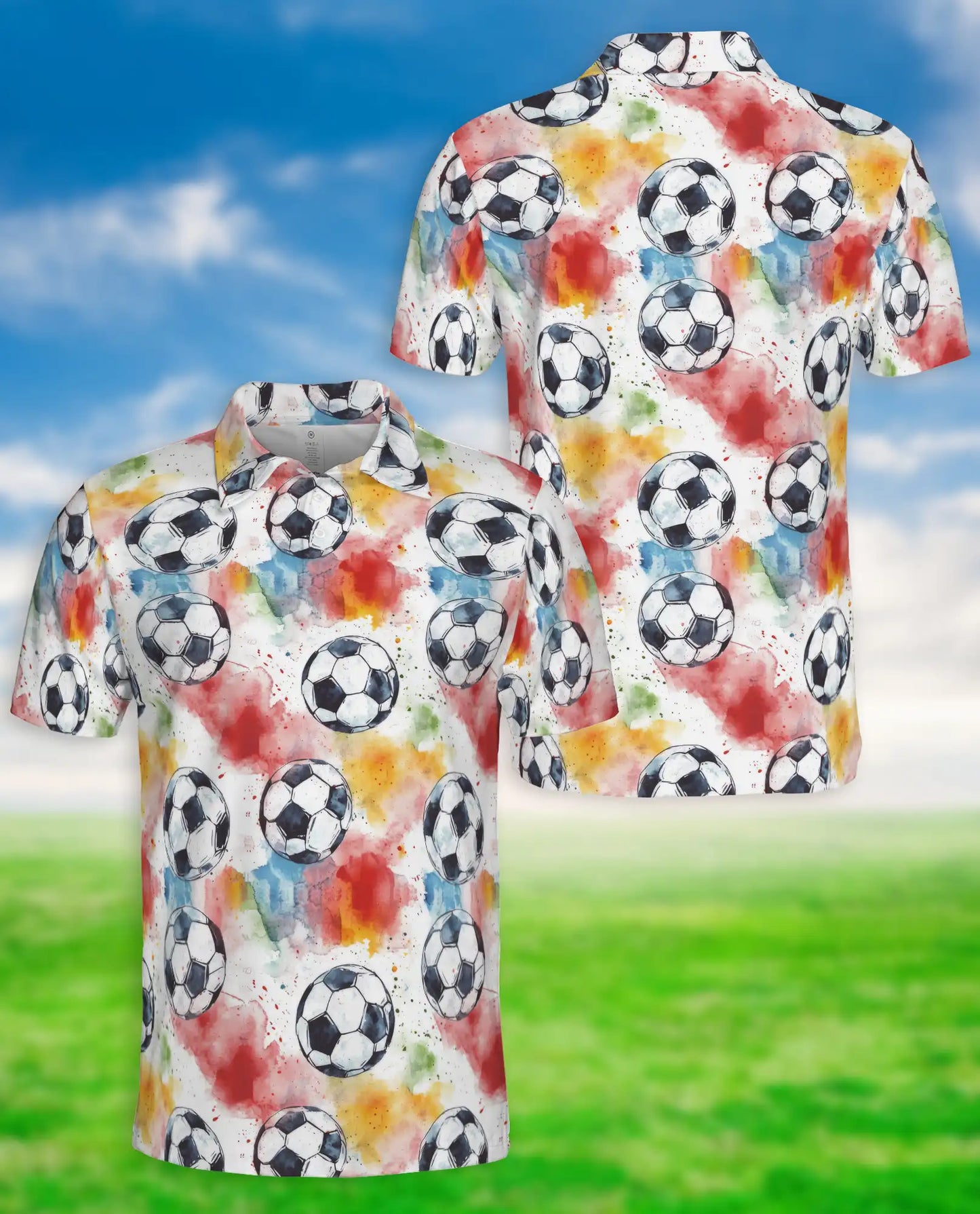 Watercolor Soccer Ball Polo Shirt -Colorful Sports Print | Netecom