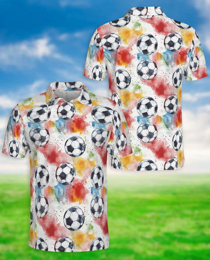Watercolor Soccer Ball Polo Shirt -Colorful Sports Print | Netecom