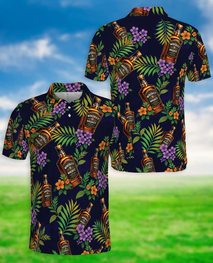 Whiskey Tropical Hawaiian Polo Shirt-Bourbon Floral Island Design | Netecom