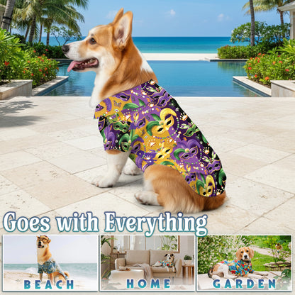 Netecom Matching Mardi Gras Mask Aloha Hawaiian Shirt for Dog and Owner, Colorful Festival Summer Shirt, Casual Button Down Wear for Pet and Human, Beach Vacation Outfit