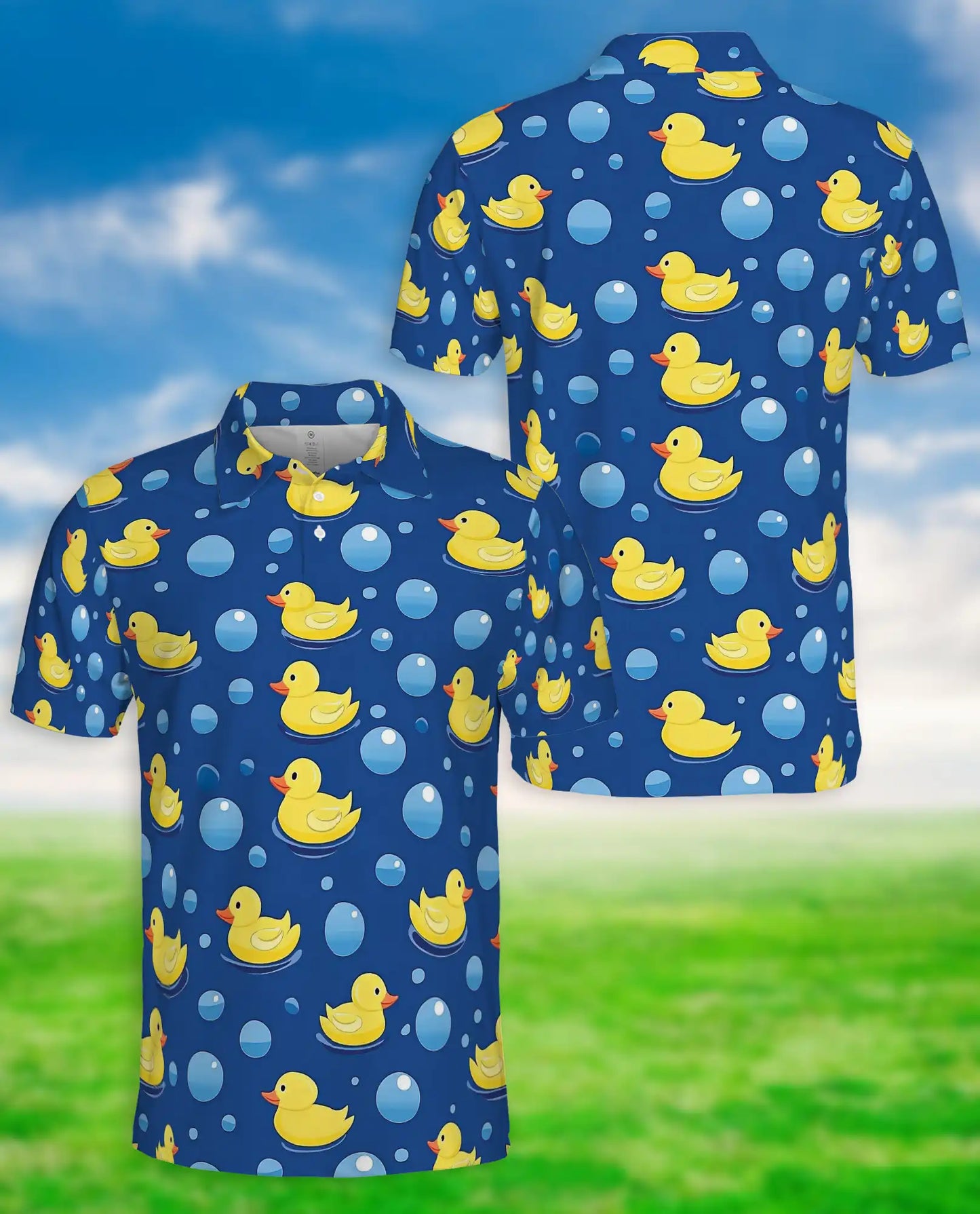 Cute Rubber Duck Bubble 3D Polo Shirt for Men – Fun Cartoon Bath Style | Netecom
