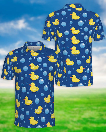 Cute Rubber Duck Bubble 3D Polo Shirt for Men – Fun Cartoon Bath Style | Netecom