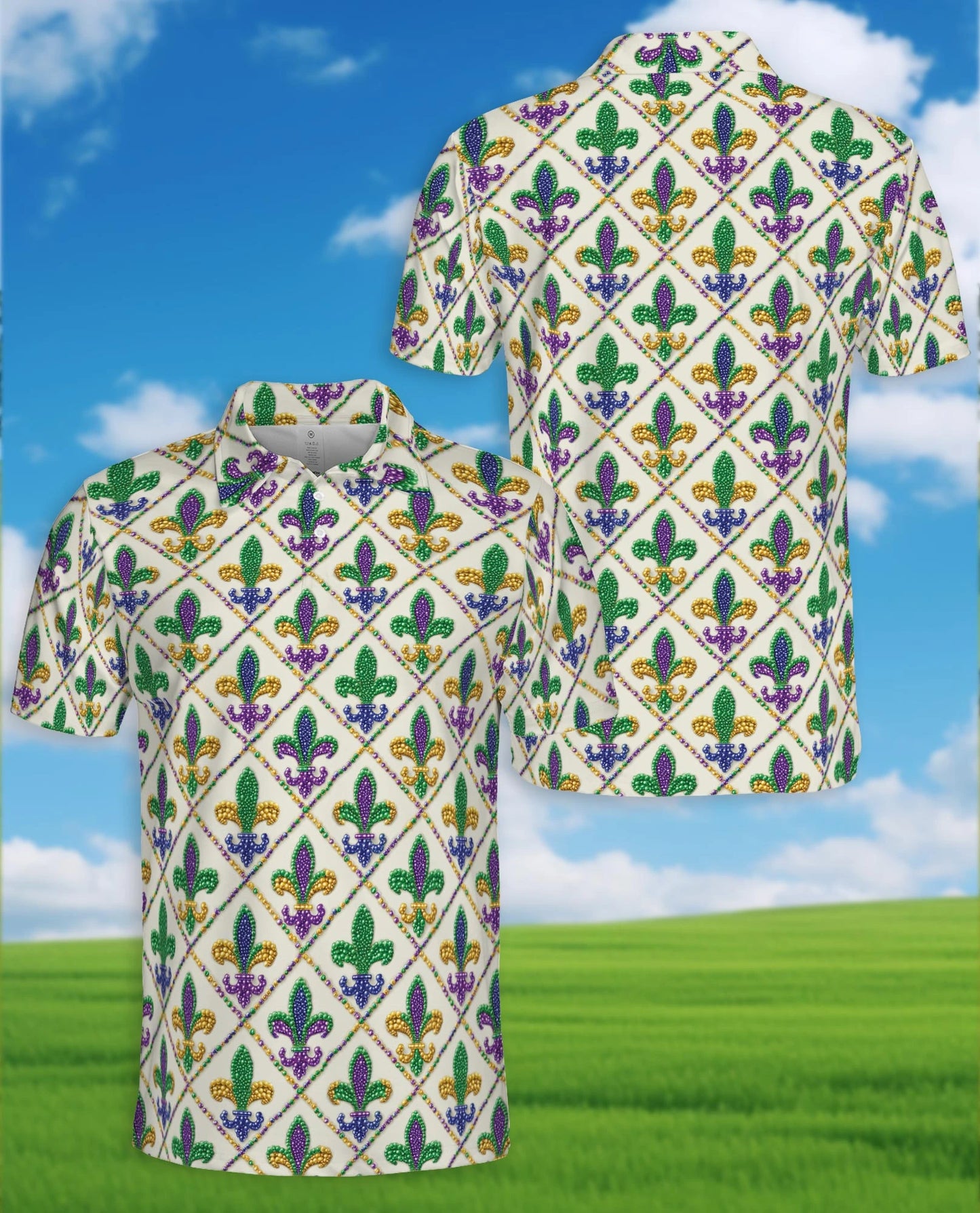 Mardi Gras Fleur De Lis Polo Shirt for Men – Festival Pattern Style | Netecom