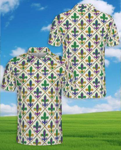Mardi Gras Fleur De Lis Polo Shirt for Men – Festival Pattern Style | Netecom