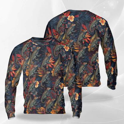 Amazing Iguana Sweatshirt, 3D All Over Print Colorful Reptile Crewneck Pullover for Men Women, Iguana Lover Gift - Netecom