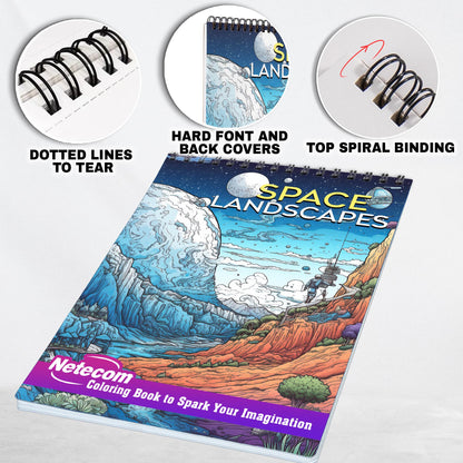 Space Landscapes Spiral Bound Coloring Book, A beautiful coloring book for adults, teens and children providing fun, stress relief and relaxation featuring amazing high contrast drawings of landscapes in space