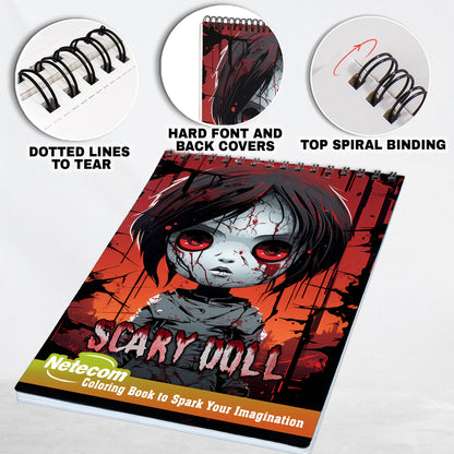 Scary Doll Spiral Bound Coloring Book, Discover the Sinister Charm of Scary Dolls with 30 Exquisite Coloring Pages that Showcase the Dark and Disturbing Nature of these Eerie Figures