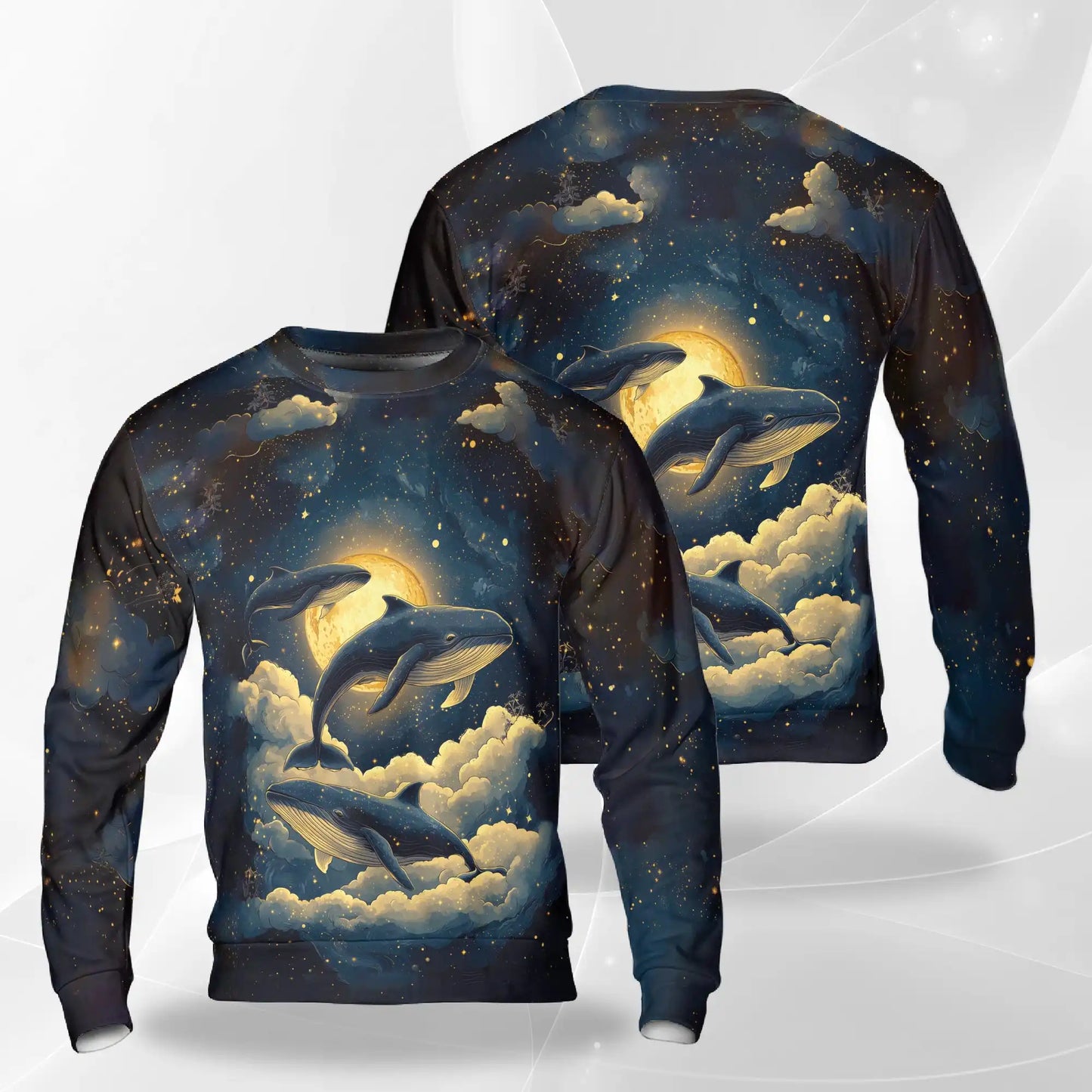 Midnight Whale Sweatshirt, 3D All Over Print Ocean Night Crewneck Pullover for Men Women, Whale Lover Gift - Netecom