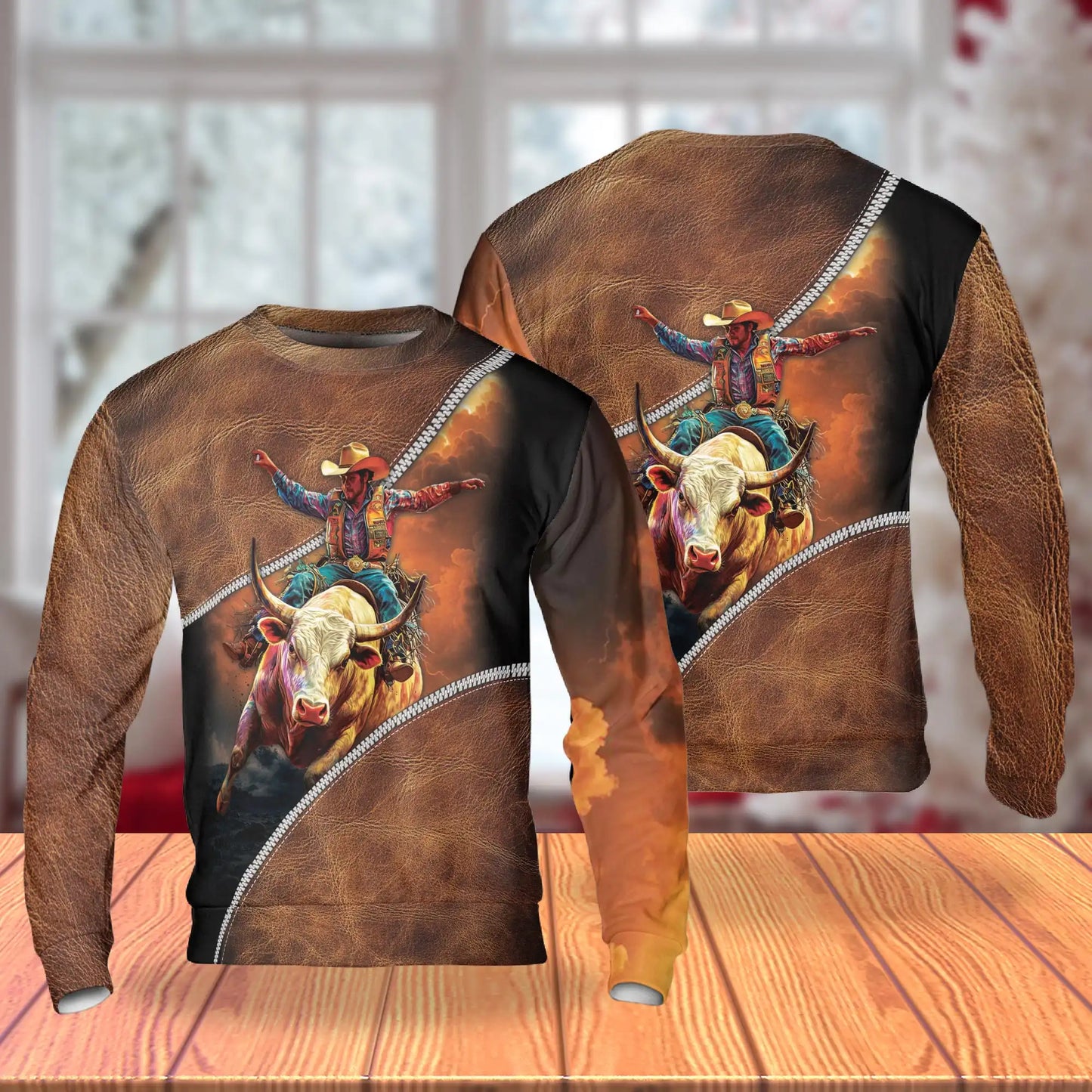 Rodeo Bull Riding Sweatshirt, 3D All Over Print Western Cowboy Crewneck Pullover for Men Women, Bull Rider Gift - Netecom