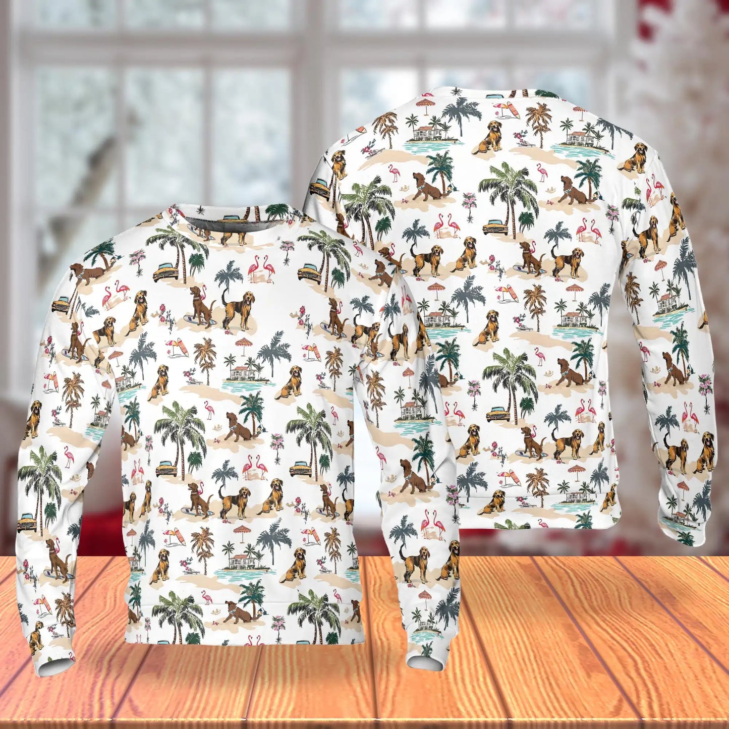 Chesapeake Bay Retriever Summer Beach Sweatshirt, 3D All Over Print Tropical Dog Crewneck Pullover for Men Women, Chesapeake Bay Retriever Lover Gift - Netecom