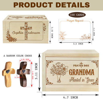 Netecom Personalized Grandma Prayer Box with Custom Name on Box & Wooden Cross, Christian Keepsake with 100 Prayer Request Cards, Faith Gift for Grandma
