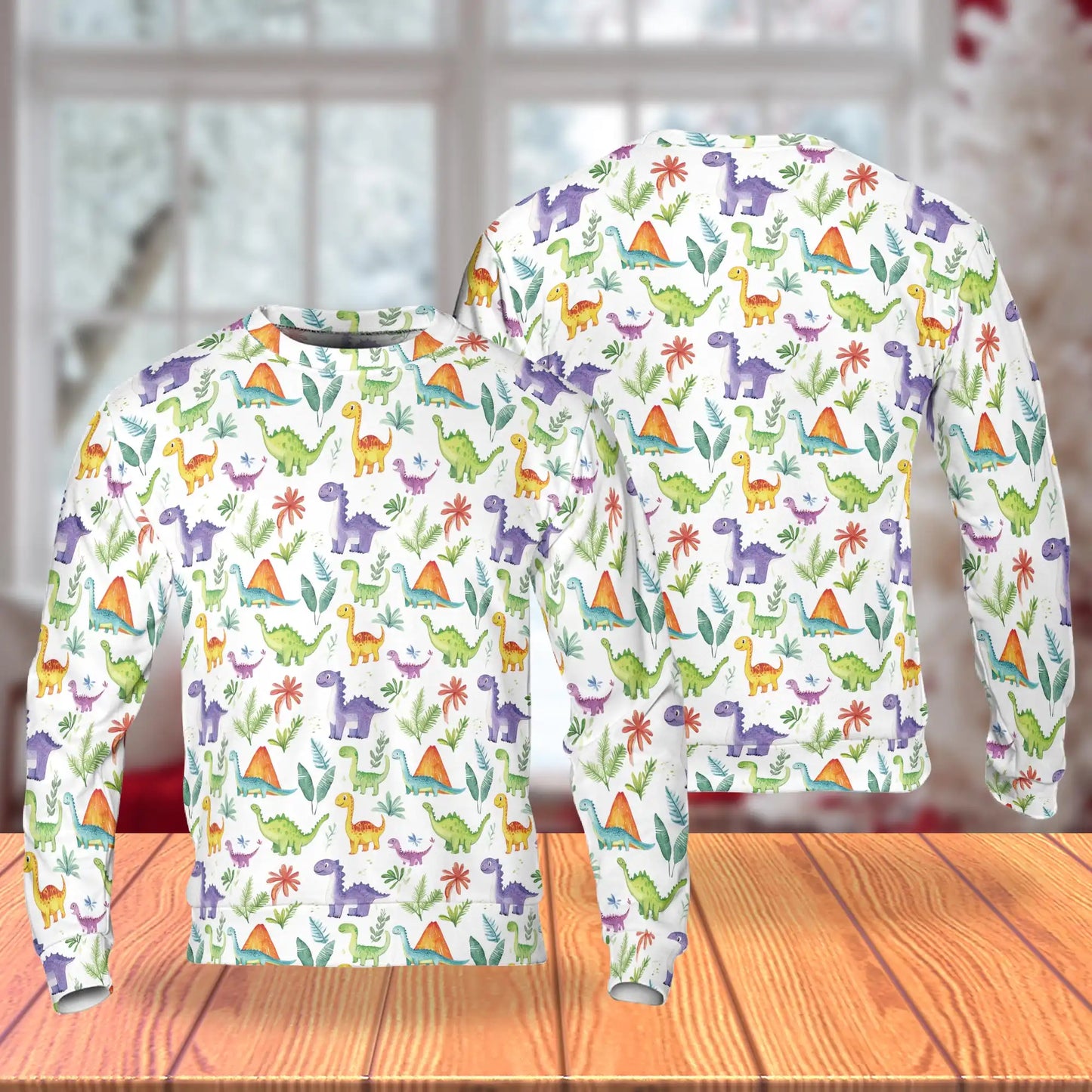 Dinosaur Cute Tropical Sweatshirt, 3D All Over Print Prehistoric Beach Crewneck Pullover for Men Women, Dinosaur Lover Gift - Netecom