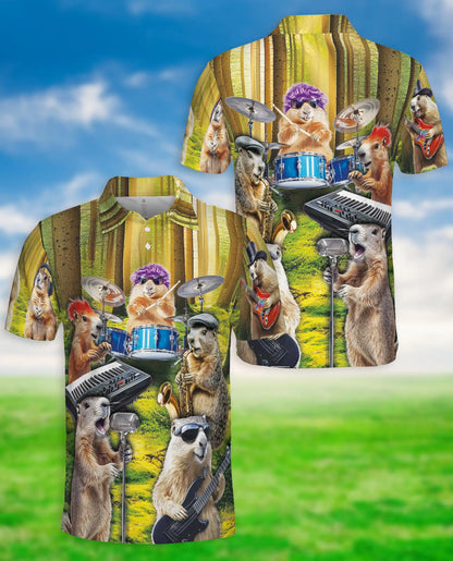 Funny Groundhog Band Polo Shirt Woodland Animal Music Print | Netecom