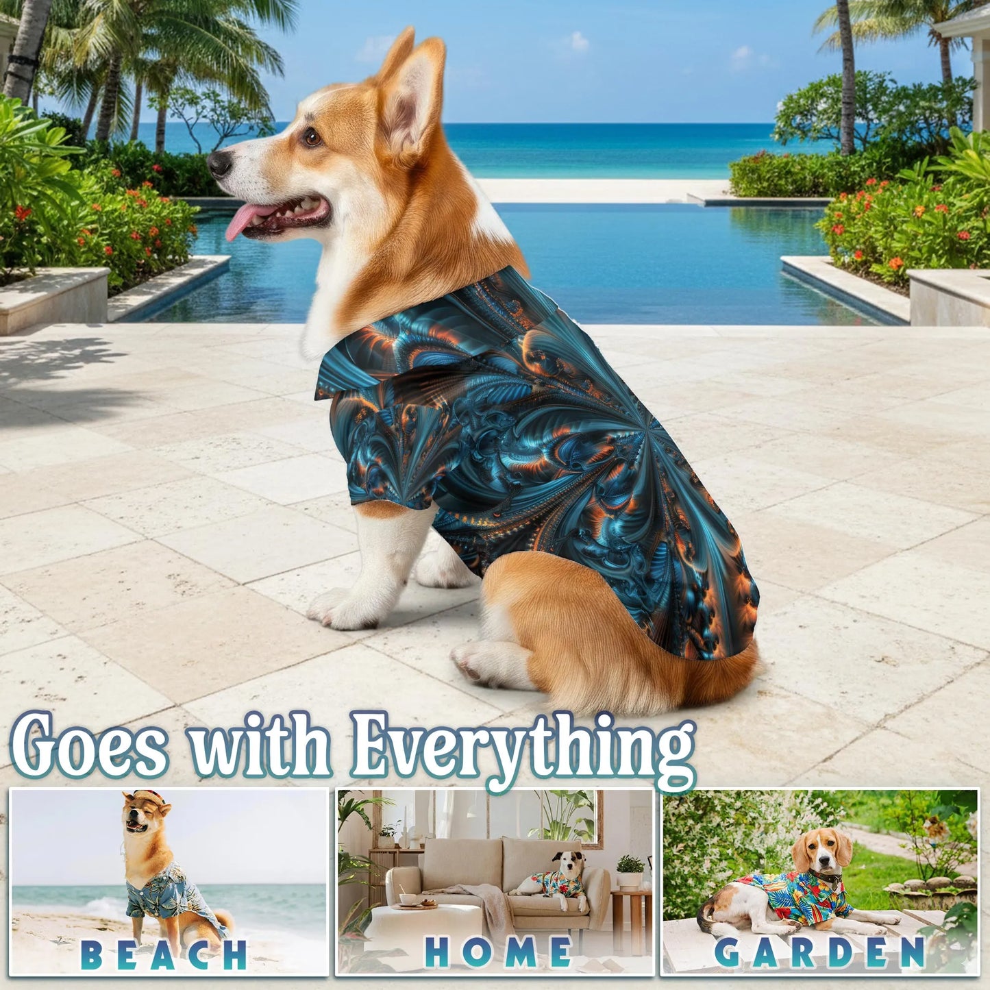 Matching Dog and Owner Hawaiian Shirts – Abstract Fractal Geometric Summer Beach Outfit