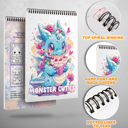 Monster Cuties Spiral Bound Coloring Book, Cute and Friendly Monsters for a Fun and Whimsical Coloring Experience, Great for Kids and Young-at-Heart Artists