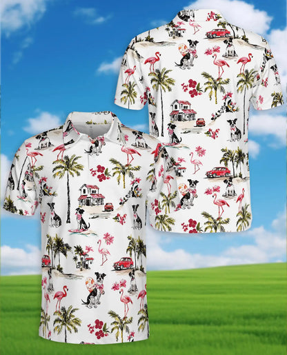 Coastal Dog Flamingo Polo Shirt - Tropical Beach Vacation Style | Netecom