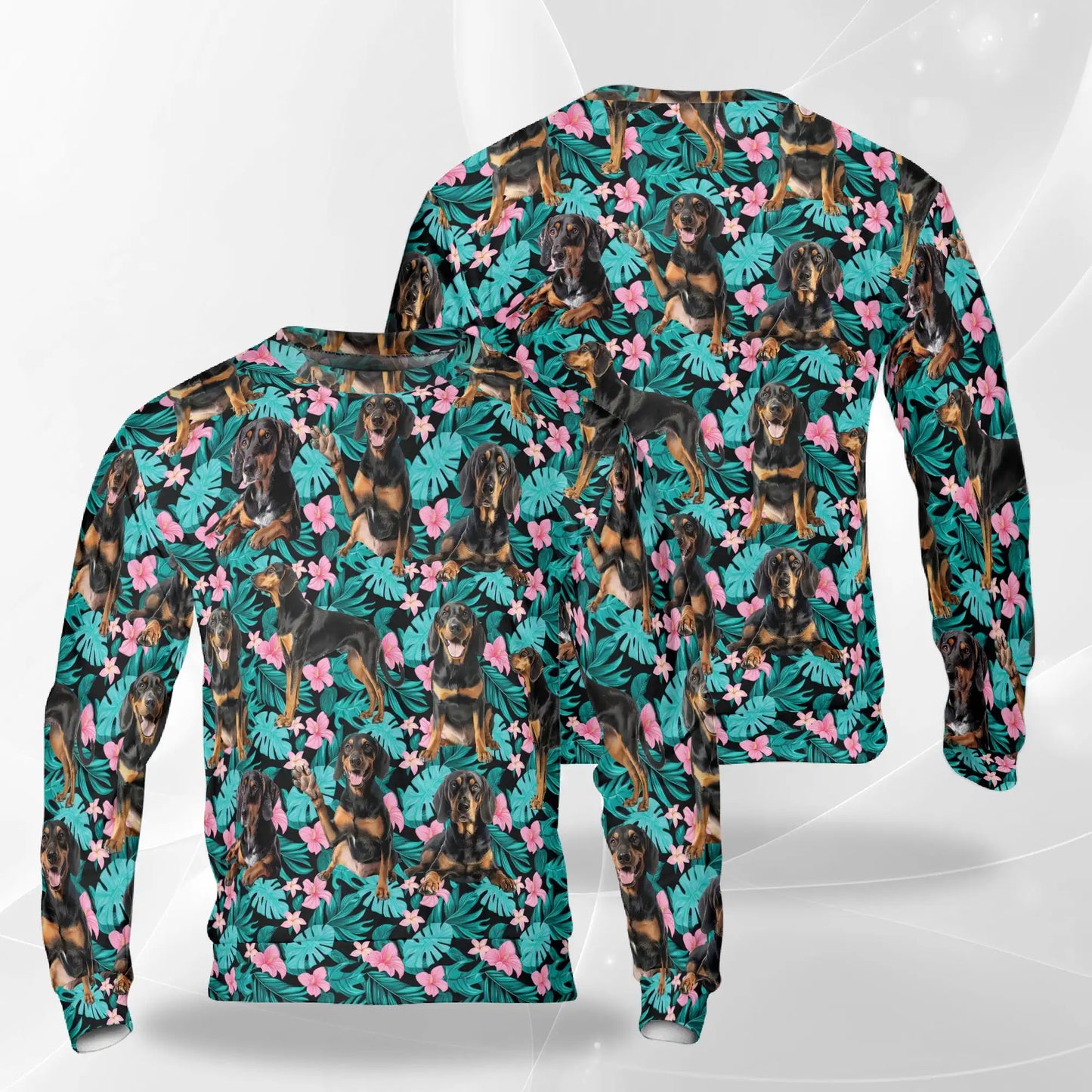 Black and Tan Coonhound Tropical Sweatshirt, 3D All Over Print Tropical Dog Crewneck Pullover for Men Women, Coonhound Lover Gift - Netecom