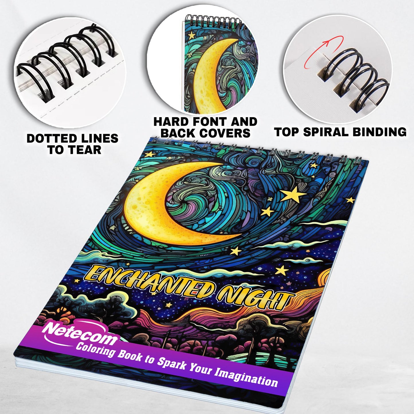 Enchanted Night Spiral Bound Coloring Book, Indulge in 30 Serene Coloring Pages, Inviting You to Relax and Find Peace in the Enchanted Night