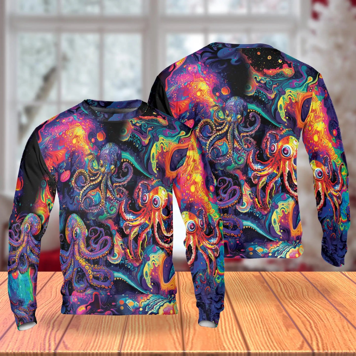 Octopus Hippie Sweatshirt, 3D All Over Print Psychedelic Sea Creature Crewneck Pullover for Men Women, Ocean Lover Gift - Netecom