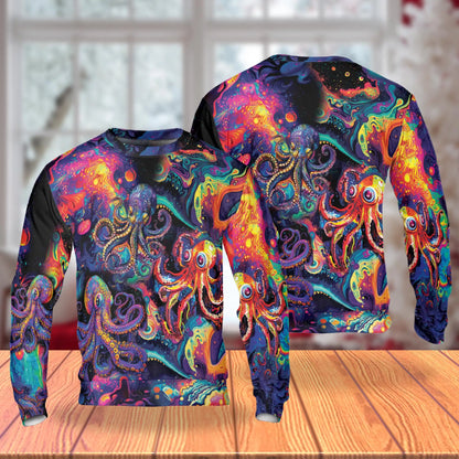 Octopus Hippie Sweatshirt, 3D All Over Print Psychedelic Sea Creature Crewneck Pullover for Men Women, Ocean Lover Gift - Netecom