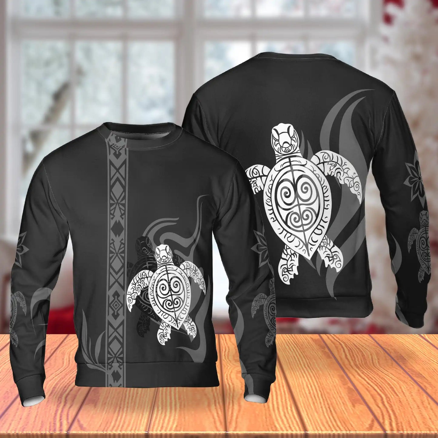 Black and White Turtle Sweatshirt, 3D All Over Print Sea Turtle Crewneck Pullover for Men Women, Turtle Lover Gift - Netecom