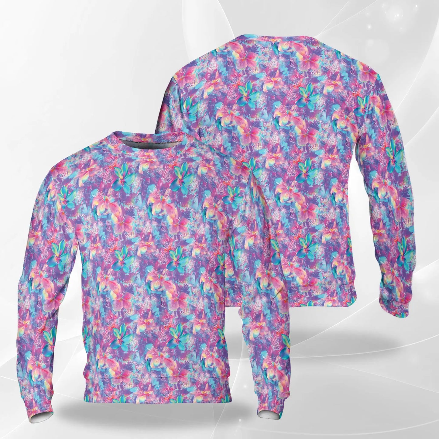 Neon Flower Sweatshirt, 3D All Over Print Psychedelic Floral Crewneck Pullover for Men Women, Colorful Flower Lover Gift - Netecom
