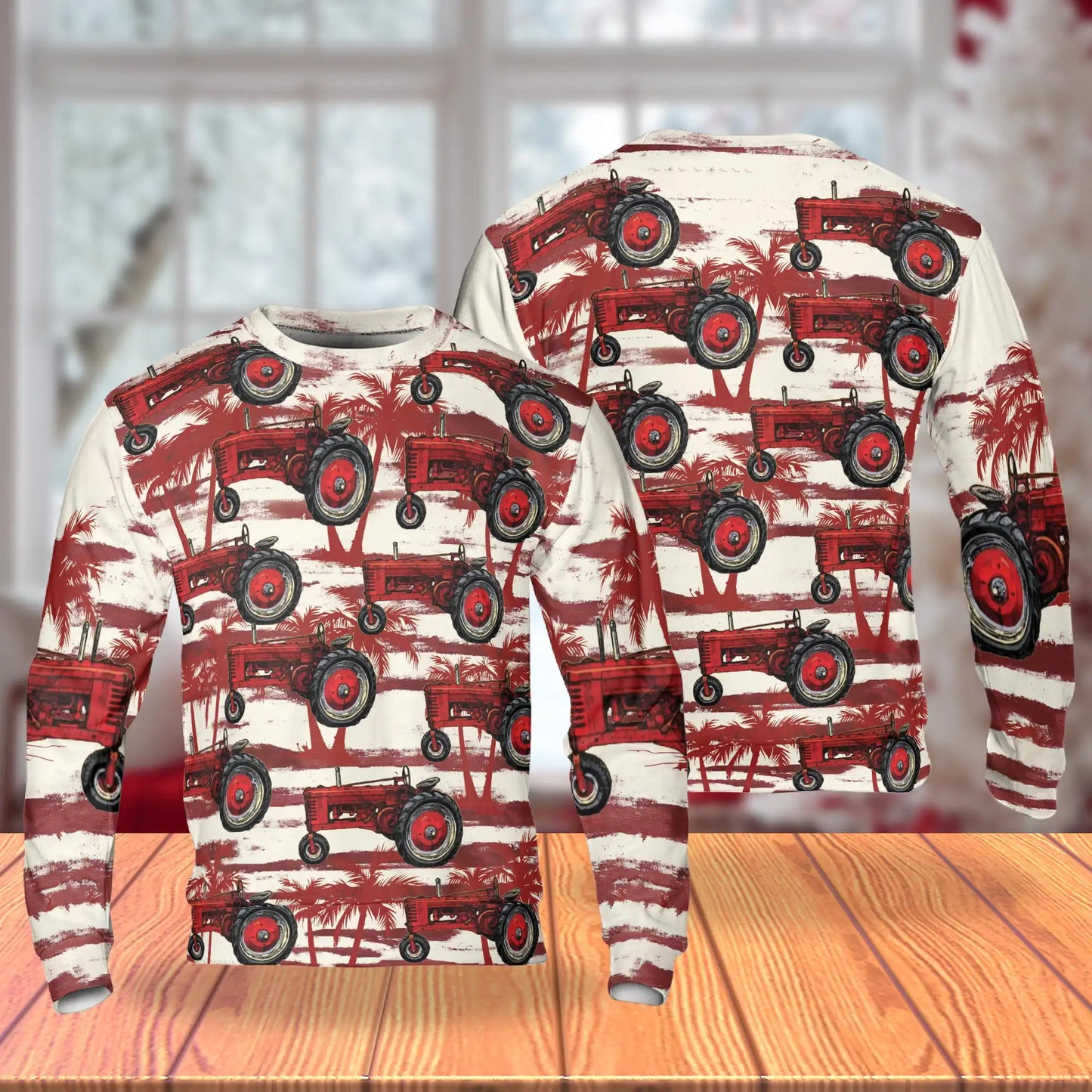 Red Tractor Sweatshirt, 3D All Over Print Farm Machinery Crewneck Pullover for Men Women, Tractor Lover Gift - Netecom