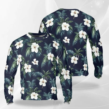 Hibiscus Island Sweatshirt, 3D All Over Print Tropical Floral Beach Crewneck Pullover for Men Women, Island Lover Gift - Netecom