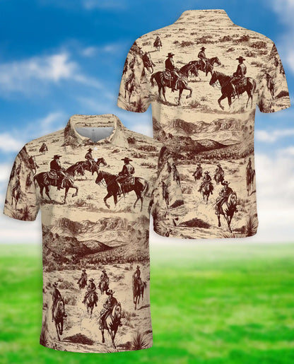 Vintage Cowboy Western 3D Polo Shirt for Men – Rustic Ranch Desert Style | Netecom