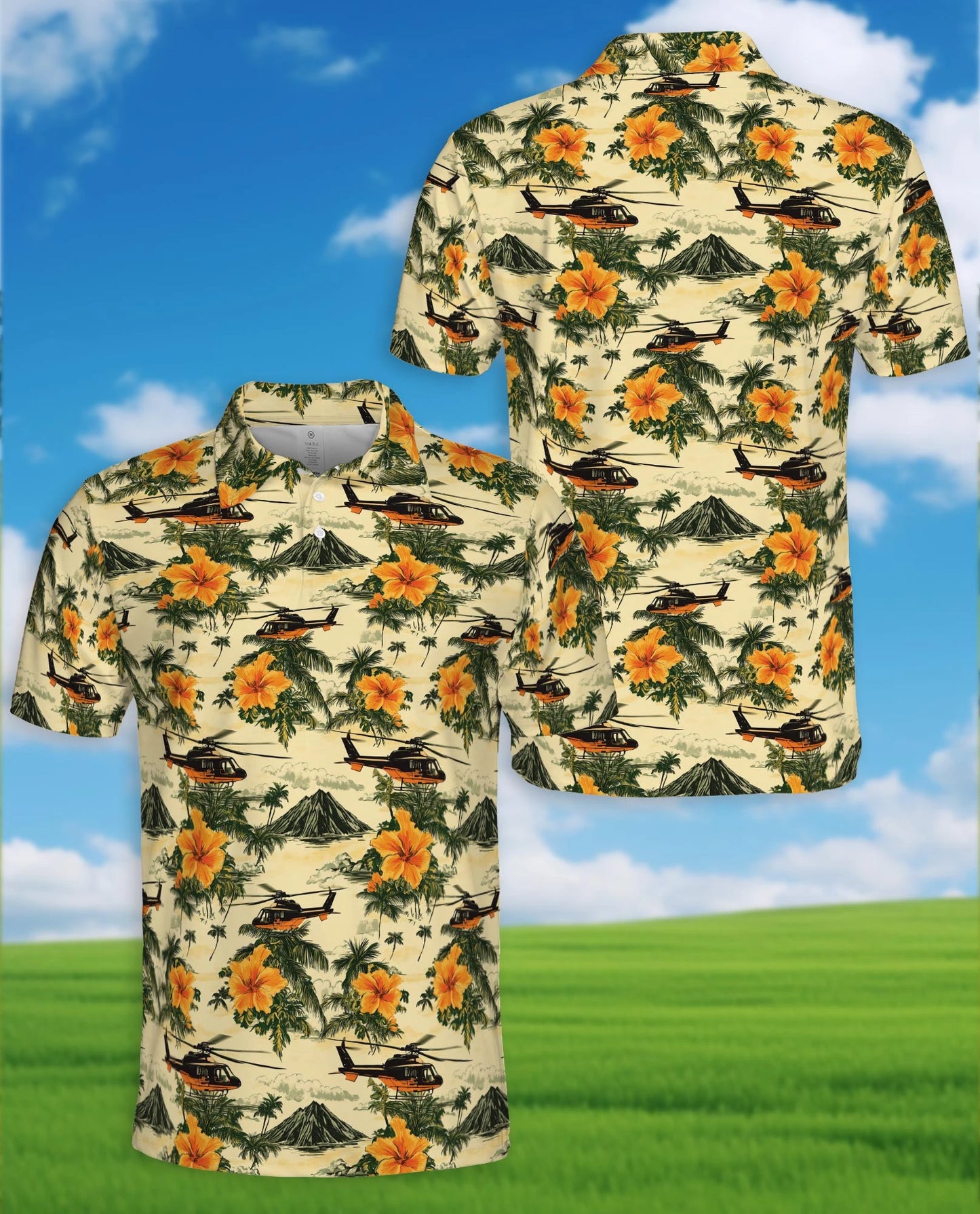 Helicopter Tropical Polo Shirt for Men – Island Aviation Style | Netecom
