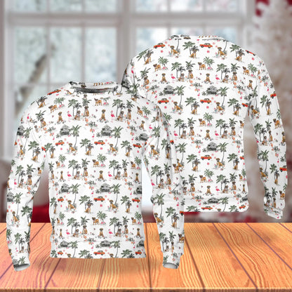 Boxer Beach Retro Sweatshirt, 3D All Over Print Vintage Dog Coastal Crewneck Pullover for Men Women, Boxer Lover Gift - Netecom