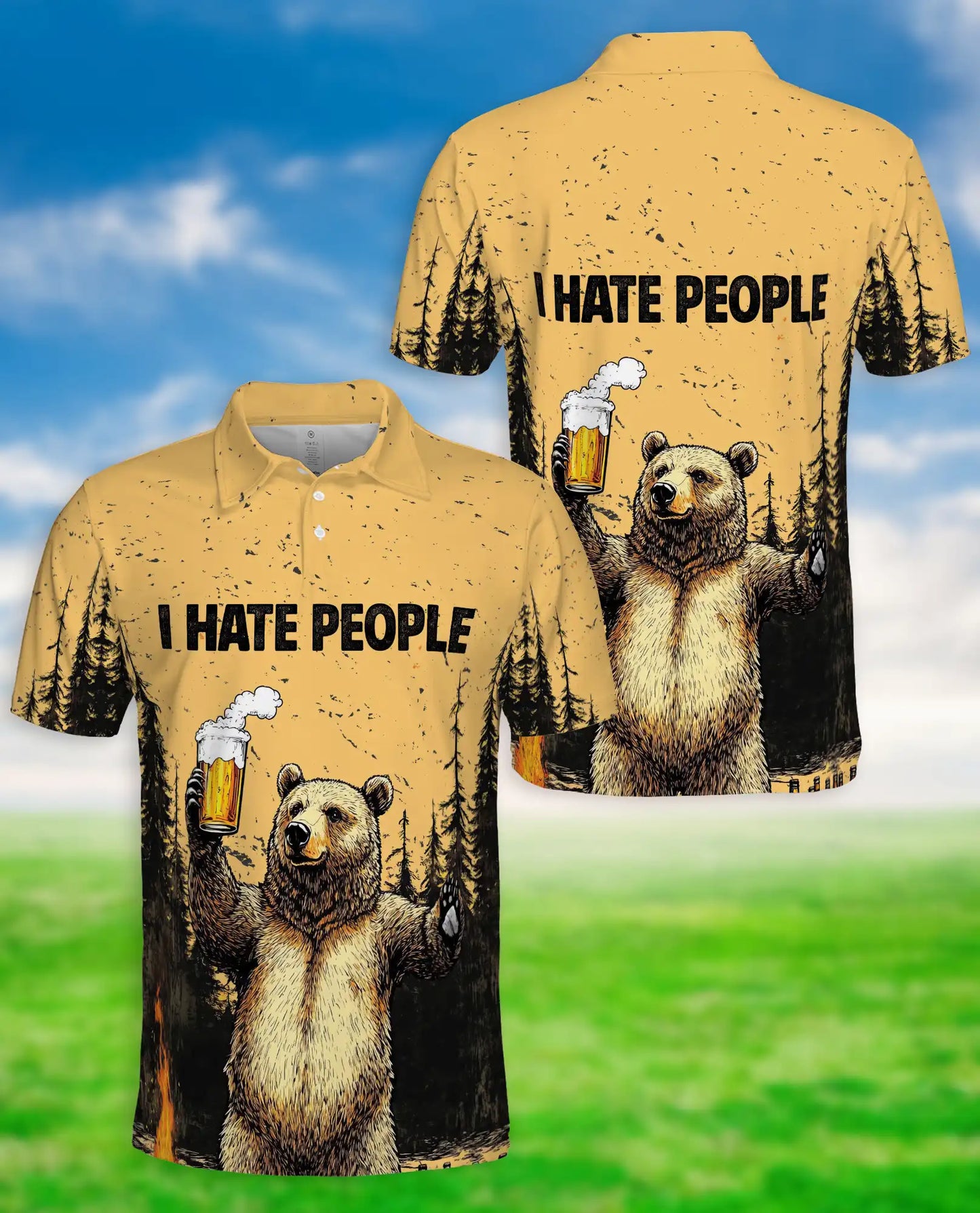 Funny Bear Beer 3D Polo Shirt for Men – Camping Wilderness Humor Style | Netecom