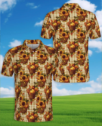 Autumn Harvest Gingham Pattern Polo Shirt for Men – Rustic Fall Style | Netecom
