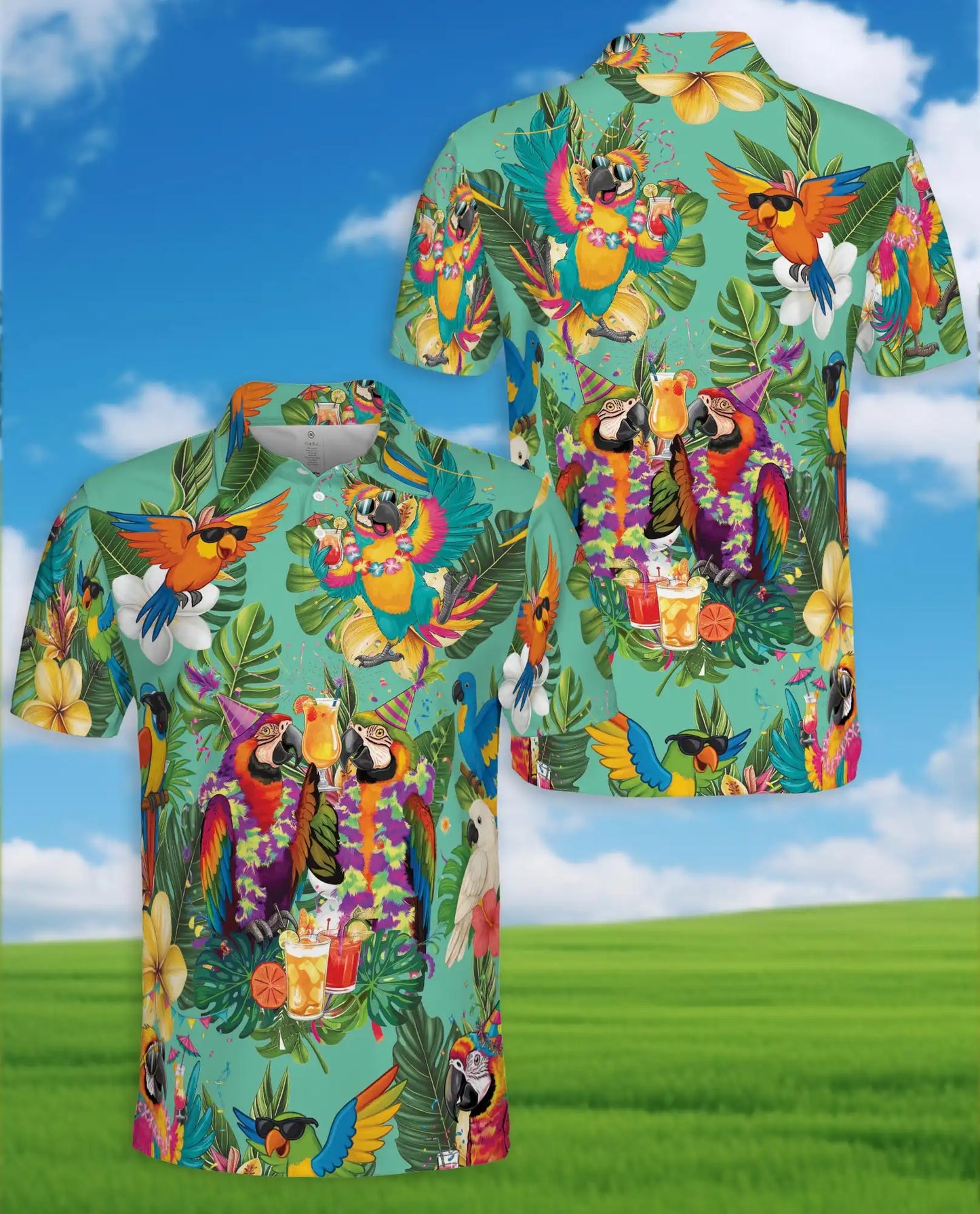 Party Parrot Polo Shirt for Men – Tropical Vacation Style | Netecom