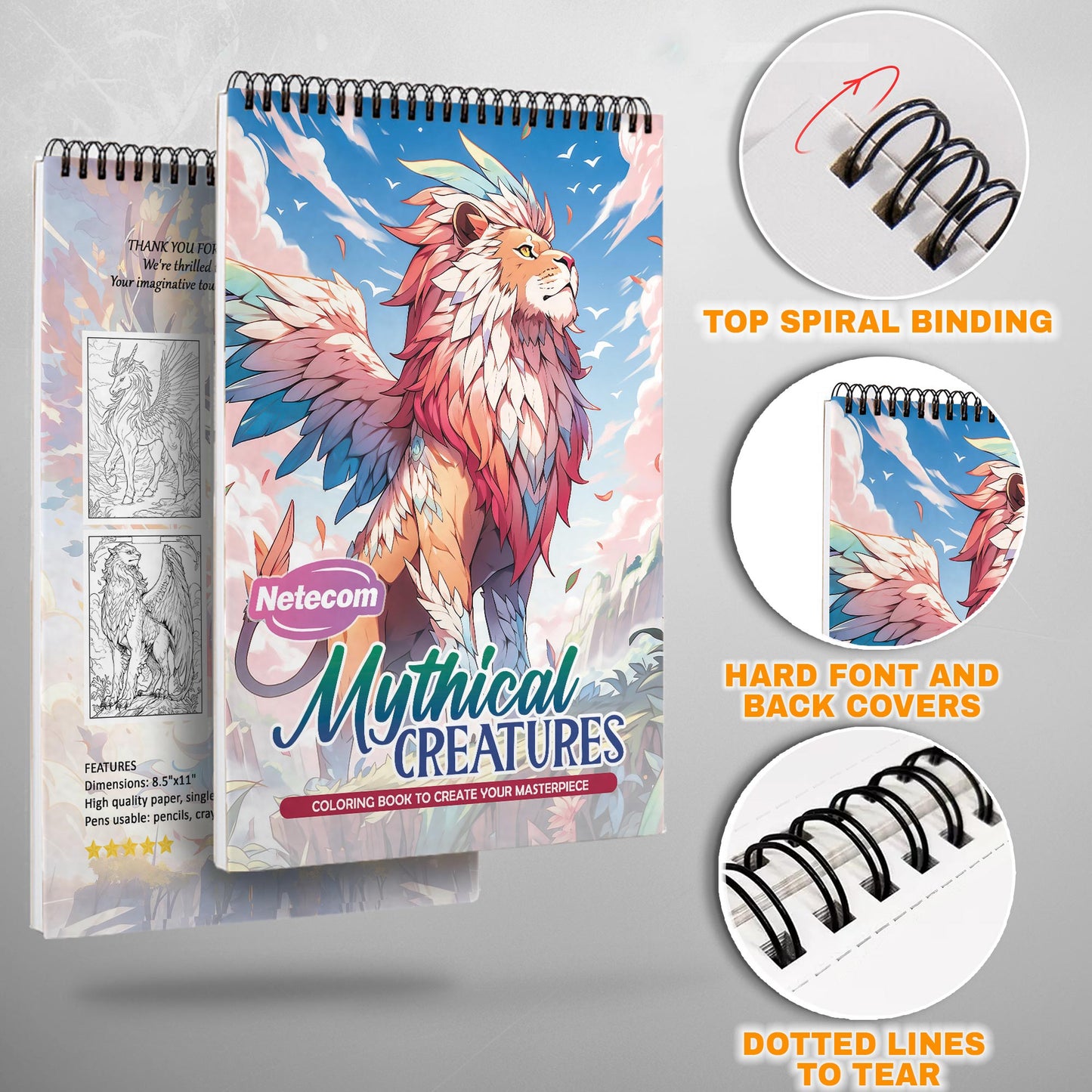 Mythical Creatures Spiral Bound Coloring Book, Fantastic Creatures for a Mythical Adventure, Perfect for Fans of Fantasy and Legendary Beasts