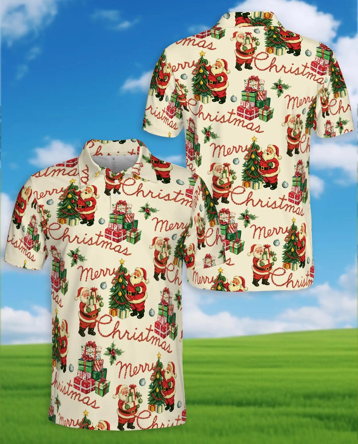 Vintage Merry Christmas 3D Polo Shirt for Men – Retro Santa Holiday Style | Netecom