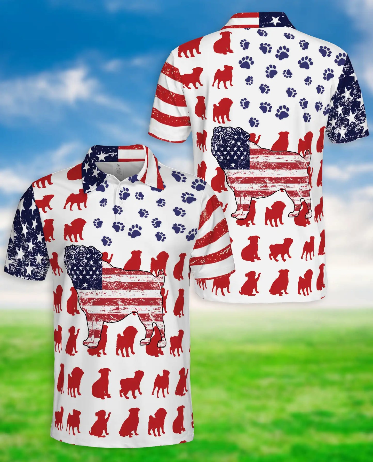 American Flag Pug Dog Polo Shirt | Netecom