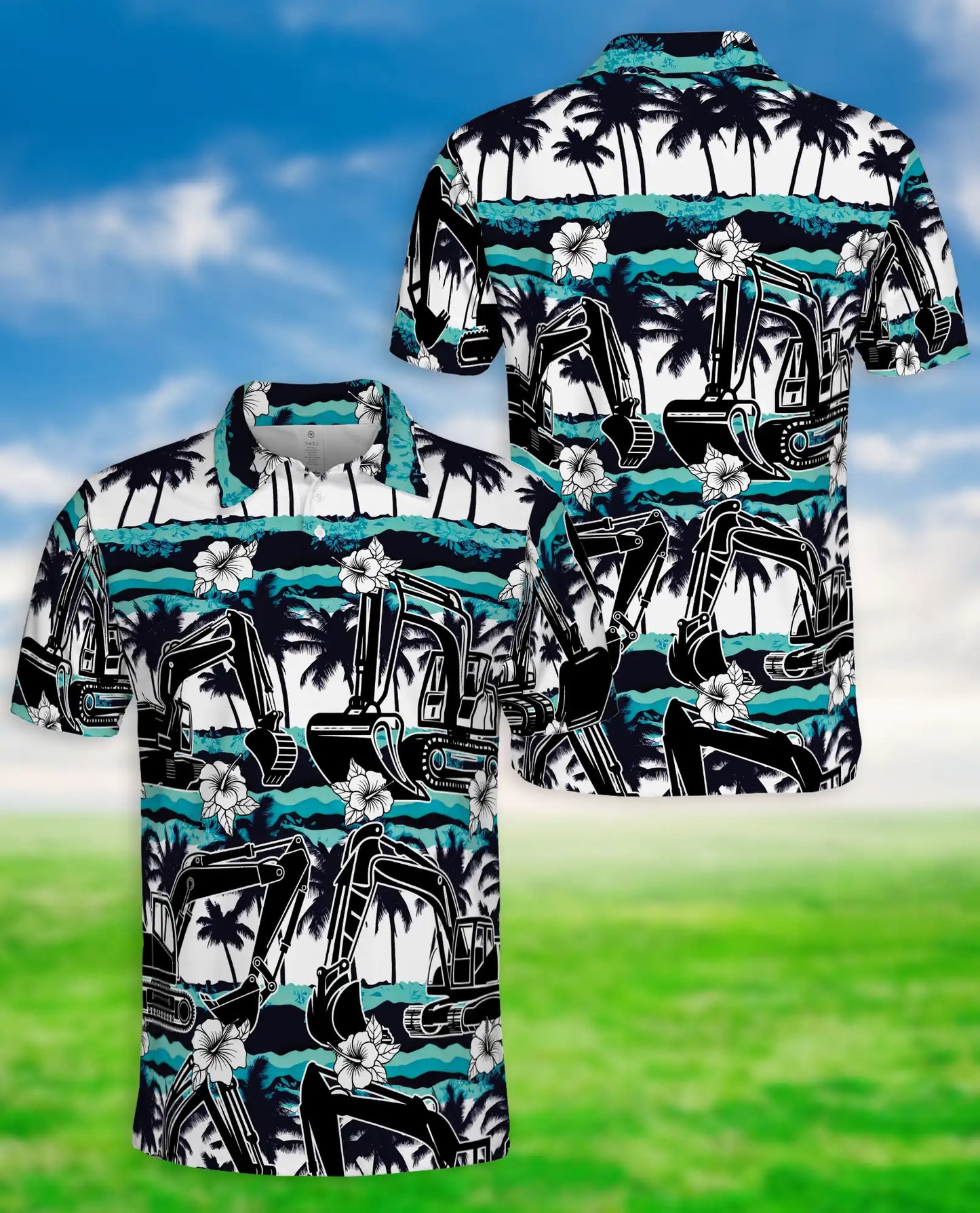 Excavator Tropical Polo Shirt – Construction Beach Print | Netecom