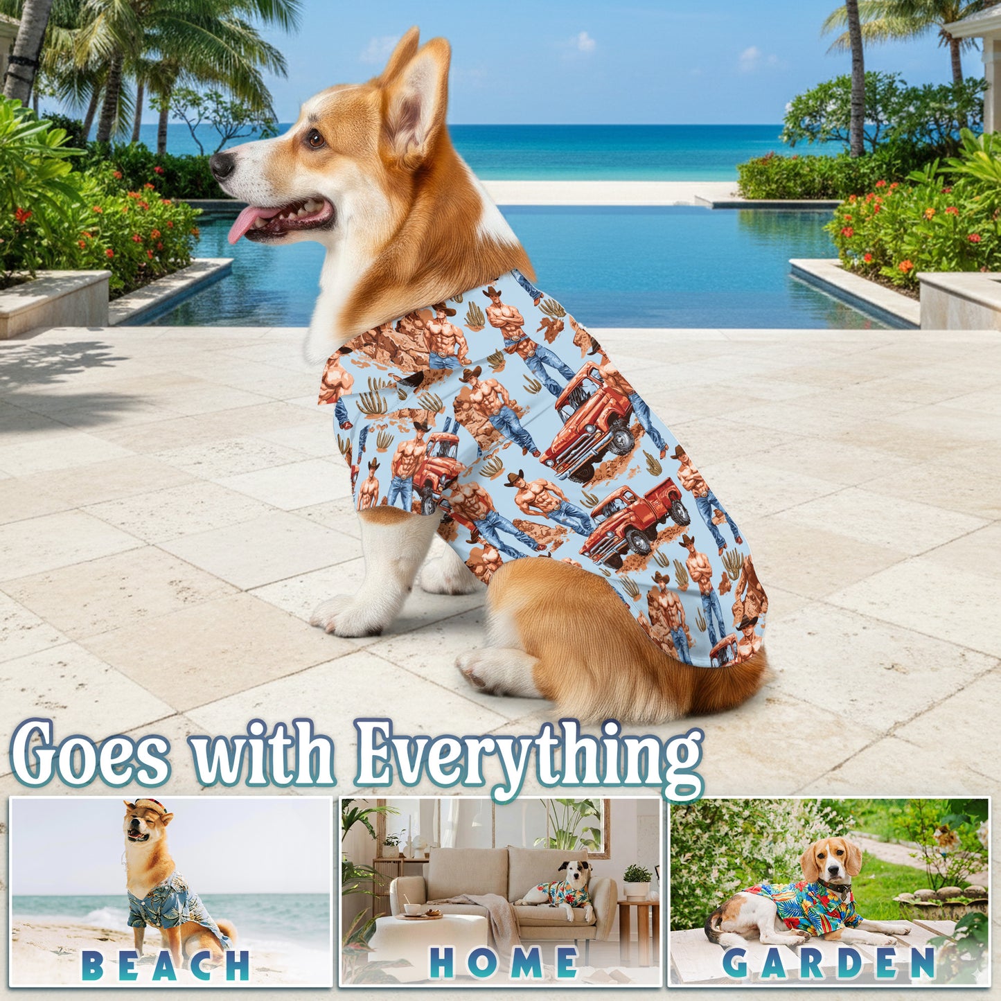 Netecom Matching Cowboy Vintage Western Hawaiian Shirt for Dog and Owner, Retro Aloha Summer Shirt, Western Print Outfit for Pet and Human, Beach Vacation Casual Wear