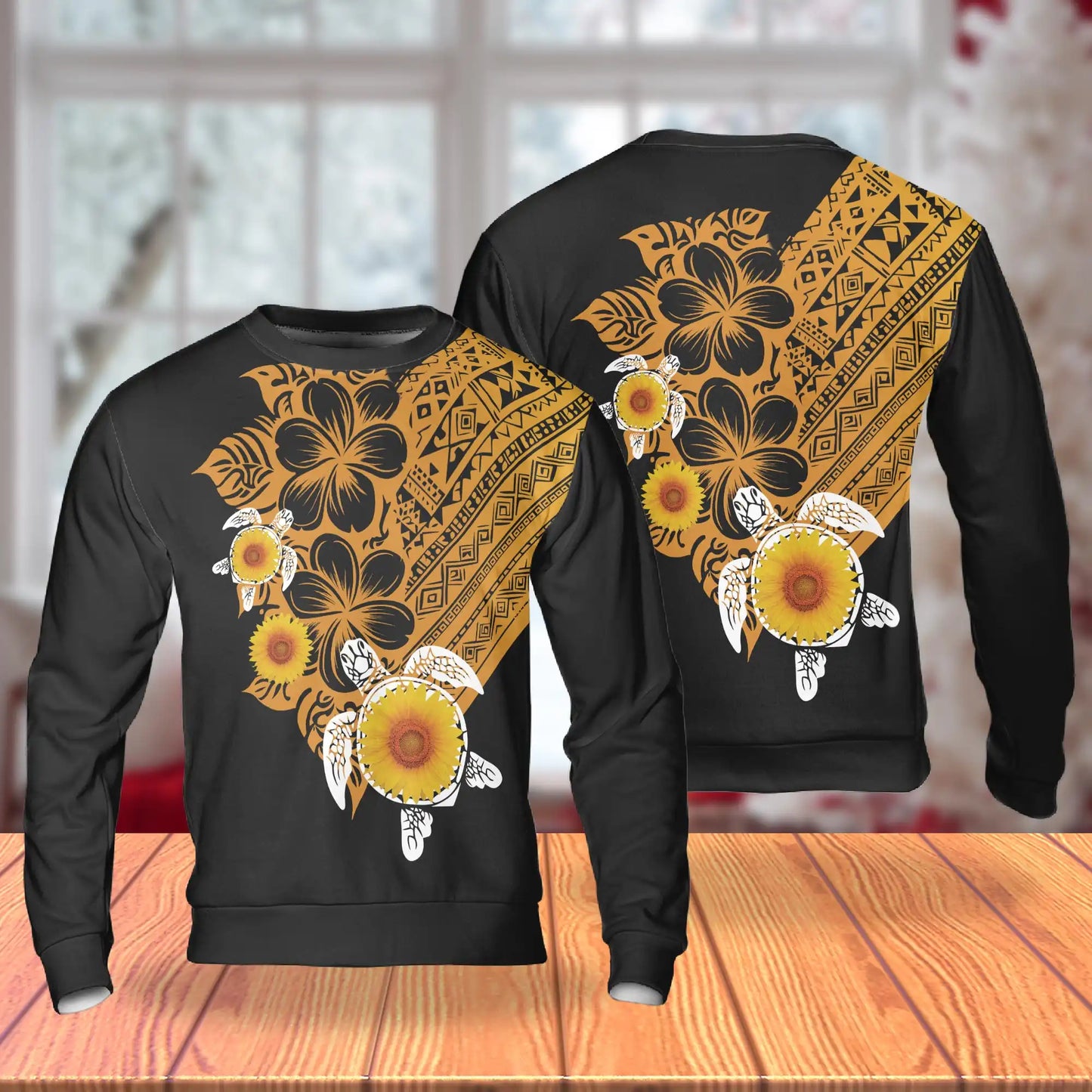 Polynesian Sea Turtle Sweatshirt, 3D All Over Print Tribal Turtle Crewneck Pullover for Men Women, Polynesian Ocean Lover Gift - Netecom